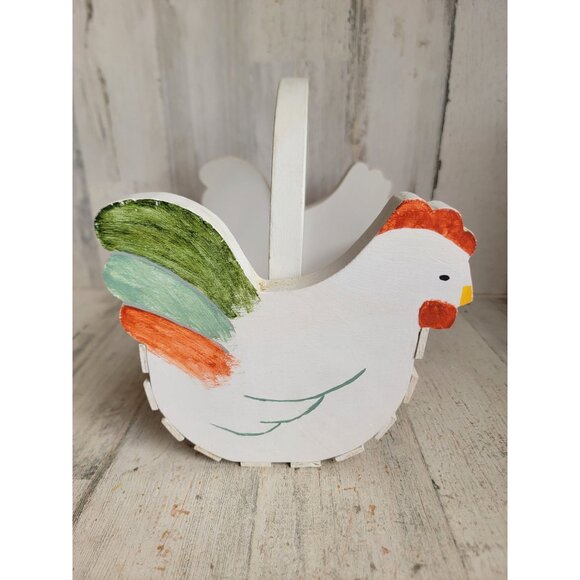 Wooden chicken basket farmhouse unique home decor spring - Picture 2 of 9